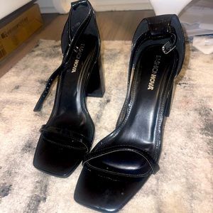 Block heel square toe black heels